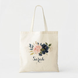 Bolsa de Tote de la Marina Floral Rubor personaliz
