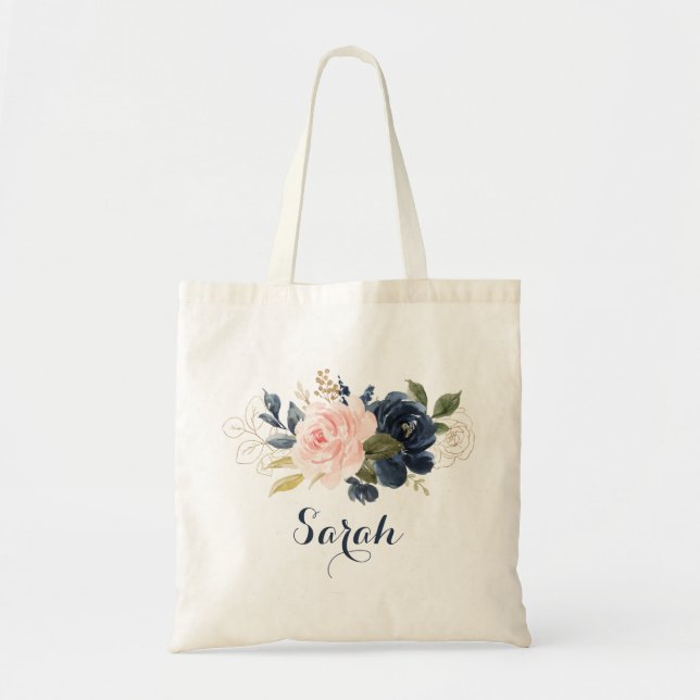 Bolsa de Tote de la Marina Floral Rubor personaliz (Frente)