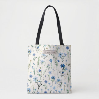 Bolsa de Tote de la Moda de Flor Silvestre Azul