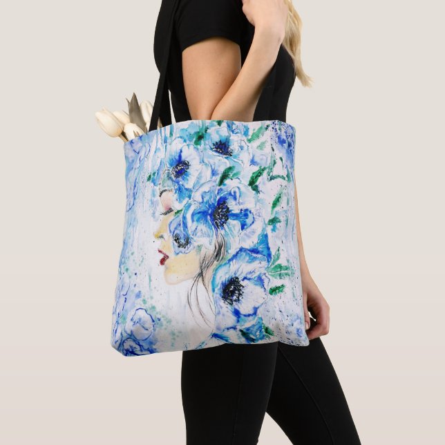 Bolsa De Tote De La Mujer Del Pelo De Flores Azule (Detalle)