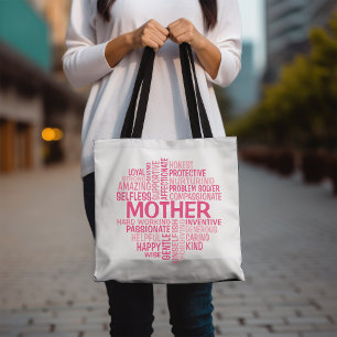 Bolsa de tote de la nube de palabras madre en tono