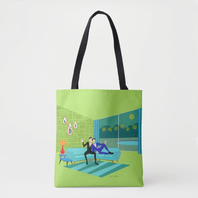 Bolsa de Tote de la Pareja Gay Retro Romántica (Anverso)