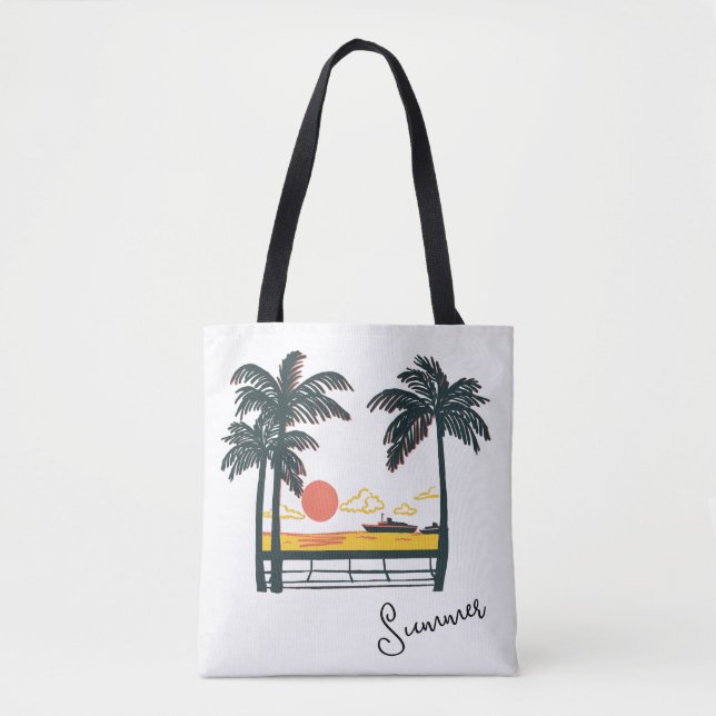 Bolsa De Tote De La Playa De Verano Verde Beige (Anverso)