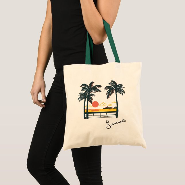 Bolsa De Tote De La Playa De Verano Verde Beige (Anverso (producto))