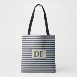 Bolsa de tote de las bandas iniciales azul/vainill