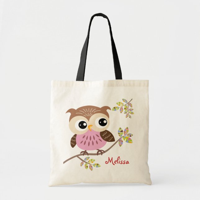 Bolsa de Tote de Lechuza Rosa Feliz (Frente)