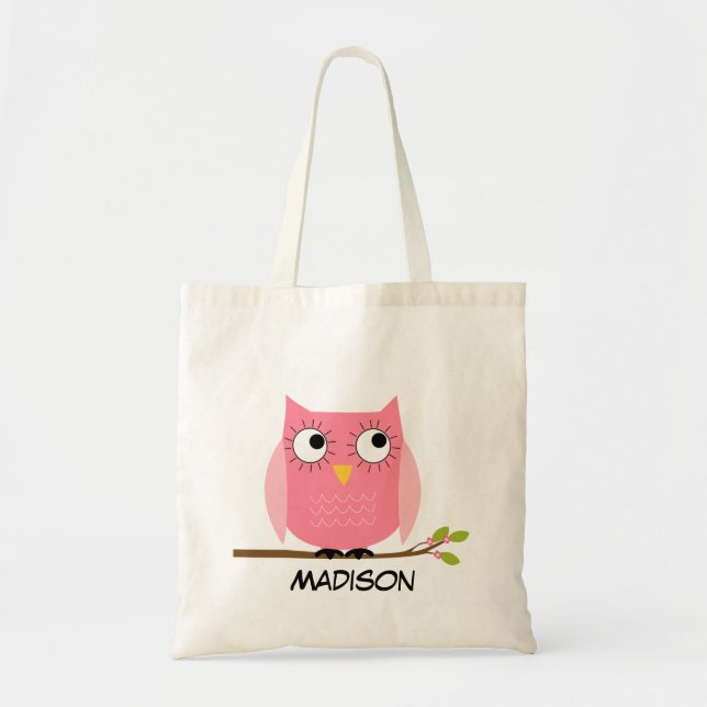 Bolsa de Tote de Lechuza Rosa personalizada para n (Frente)