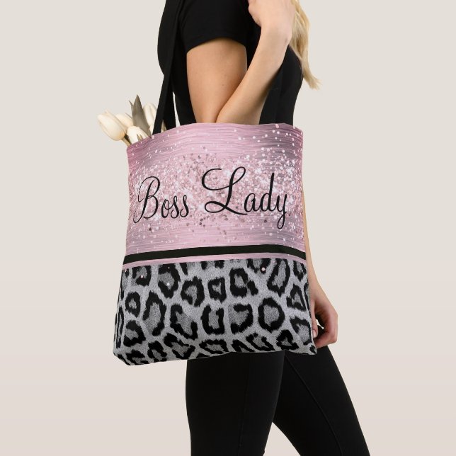 Bolsa de Tote de Leopardo Rosa Purpurinoso (Detalle)