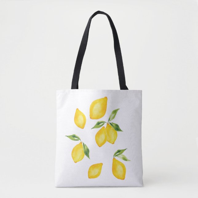 Bolsa de tote de limón amarillo limón acuarela (Anverso)