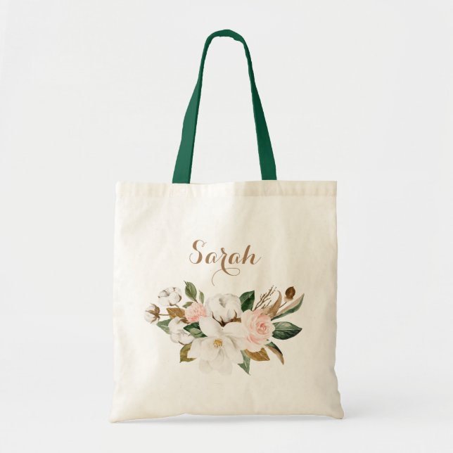Bolsa de Tote de Magnolia floral personalizada (Frente)