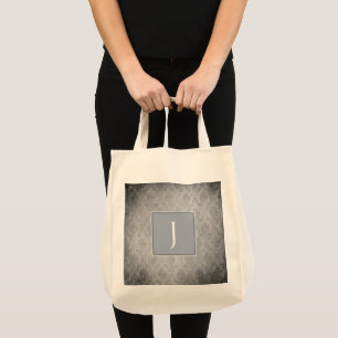 Bolsa de Tote de Monograma de Damasco Azul Vintage