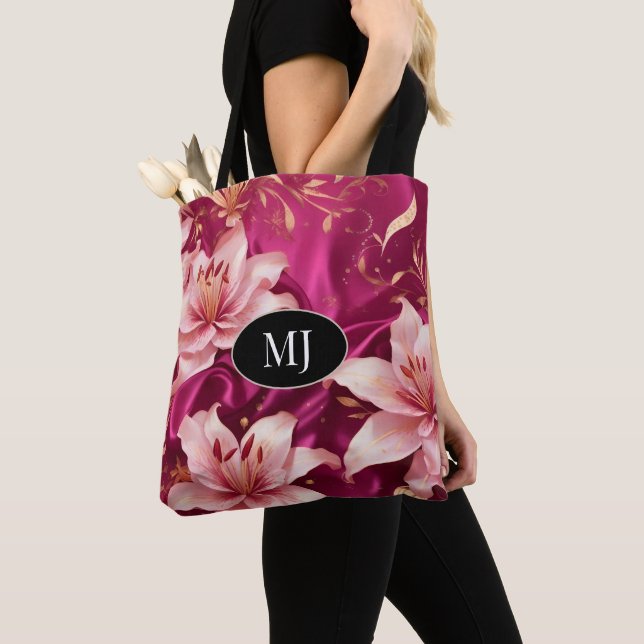 Bolsa de Tote de Monograma Floral Magenta Gold Per (Detalle)