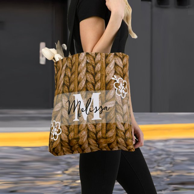 Bolsa de Tote de Monograma Floral Rústico | Regalo (Monogram | Birthday present Mum | Bridesmaid gift Tote Bag)