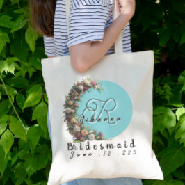 Bolsa de Tote de Monograma Floral verde azulado |