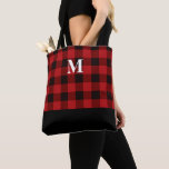 Bolsa de Tote de Monograma Rojo Clásico<br><div class="desc">Bolsa de la tota con el monograma rojo y negro con la bolsa inicial.</div>