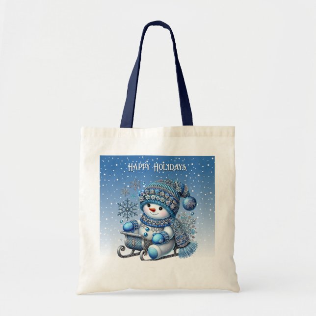 Bolsa de Tote de Navidades de Snowman deslizantes (Frente)