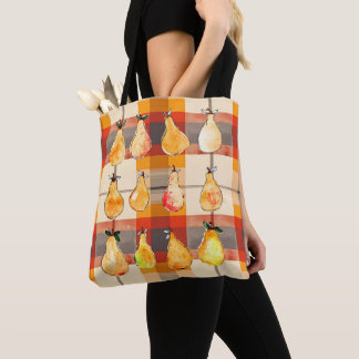 Bolsa de tote de otoño con yeso y peras
