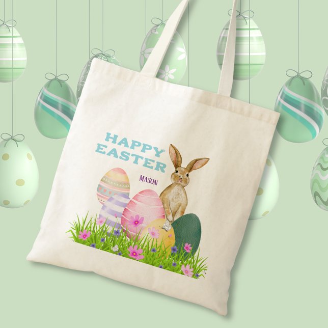 Bolsa de Tote de Pascua para los niños de la caza  (Easter Bunny Egg Hunt Kids Easter Tote Bag
)