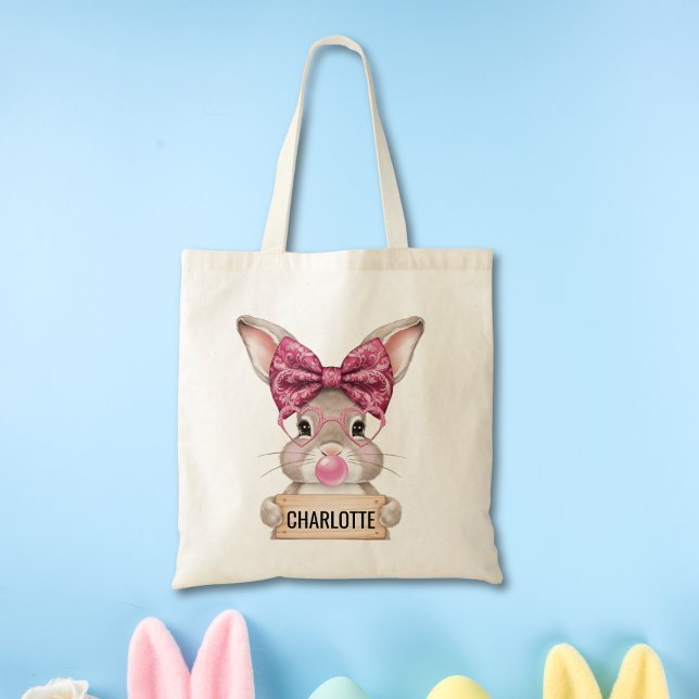 Bolsa de Tote de Pascua personalizada para niños c (Personalized Kids Easter Tote Bag with Bunny)