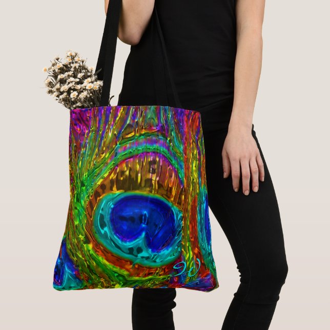 Bolsa De Tote De Peacock Feathers GlassArt1 De Imp (Detalle)