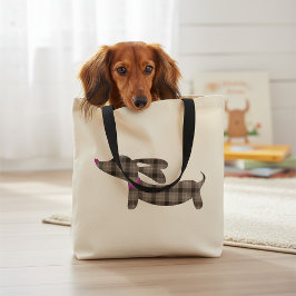 Bolsa De Tote De Perro Gris Plaid Dachshund Wiener