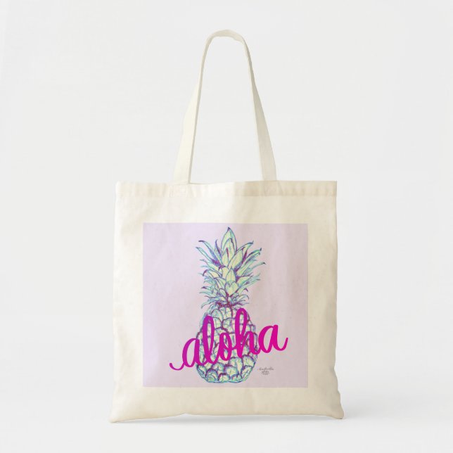 Bolsa De Tote De Piña De Aloha Púrpura (Frente)
