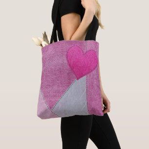 Bolsa De Tote De Pink Denim Heart