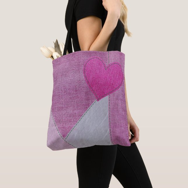 Bolsa De Tote De Pink Denim Heart (Detalle)