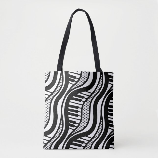 Bolsa de Tote de Polka Dot de Piano Blanco y Negro (Anverso)