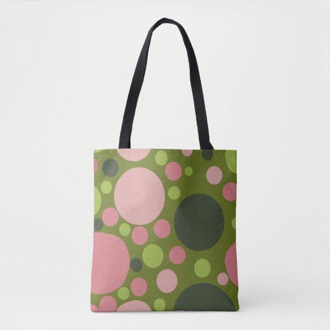 Bolsa de Tote de Polka Verde y Rosa (Anverso)
