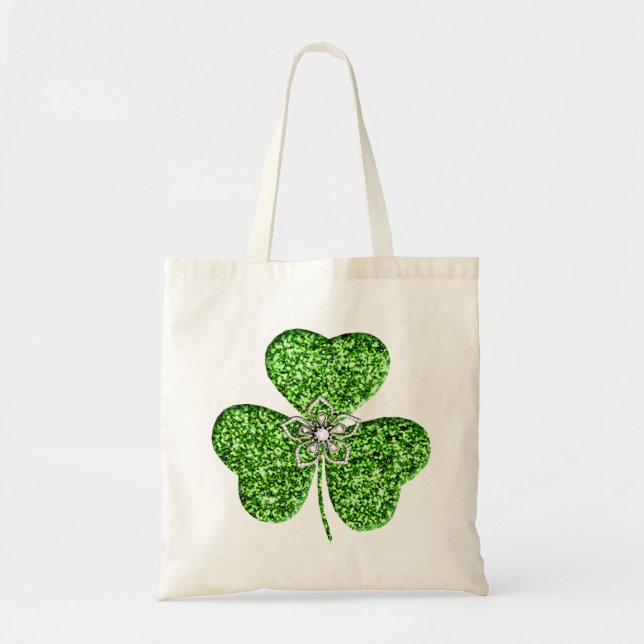 Bolsa De Tote De purpurina Shamrock Y Flor (Frente)