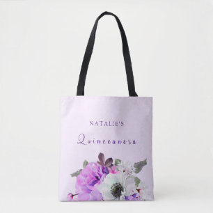 Bolsa De Tote De Quinceanera De Flor Blanca Púrpur