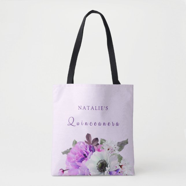 Bolsa De Tote De Quinceanera De Flor Blanca Púrpur (Anverso)