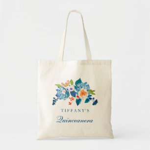 Bolsa De Tote De Quinceanera Floral Azul Y Peach