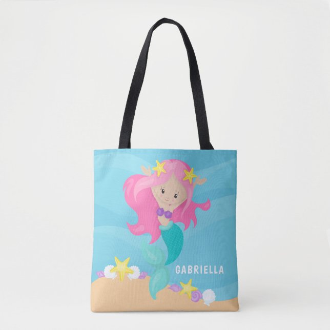Bolsa de Tote de sirena rosa personalizada (Anverso)