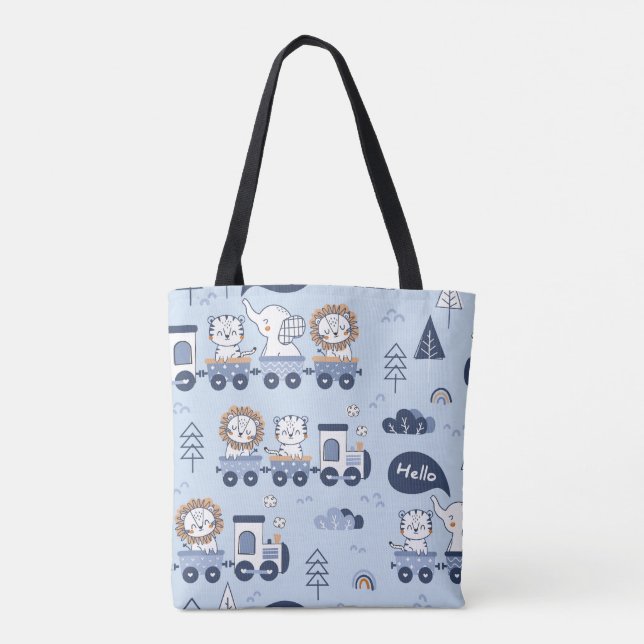 Bolsa de Tote de Tren Animal Azul Cubierto - Safar (Reverso)