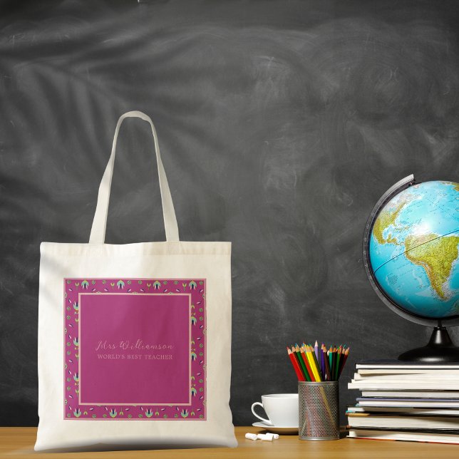Bolsa de Tote de un profesor de flores moderno bri (Bright Modern Floral Teacher's Tote Bag. Say thank you with this personalised gift.)