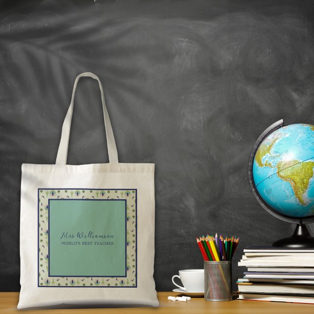 Bolsa de Tote de un profesor de flores moderno bri (Bright Modern Floral Teacher's Tote Bag. Say thank you with this personalised gift.)