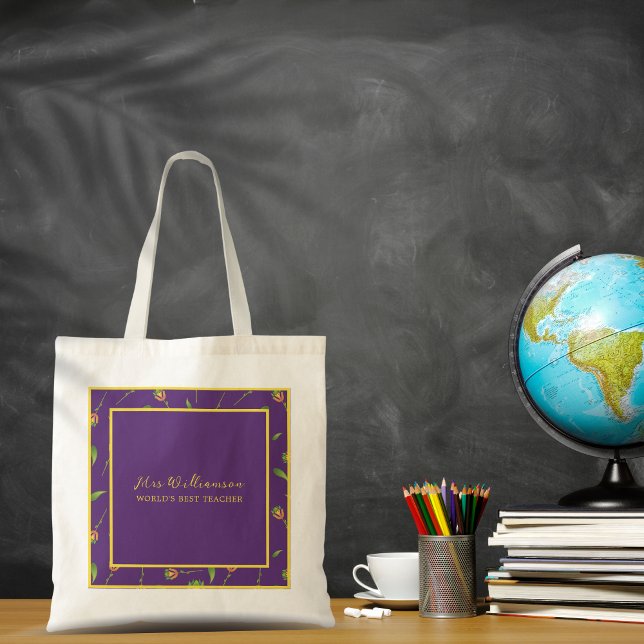 Bolsa de Tote de un profesor de flores moderno bri (Bright Modern Floral Teacher's Tote Bag. Say thank you with this personalised gift.)