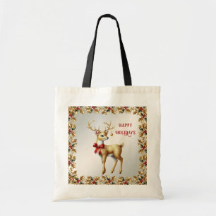 Bolsa de Tote de vacaciones de renos dorados