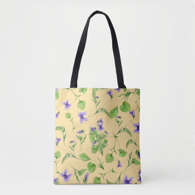 Bolsa de Tote de verano amarilla con violetas (Anverso)