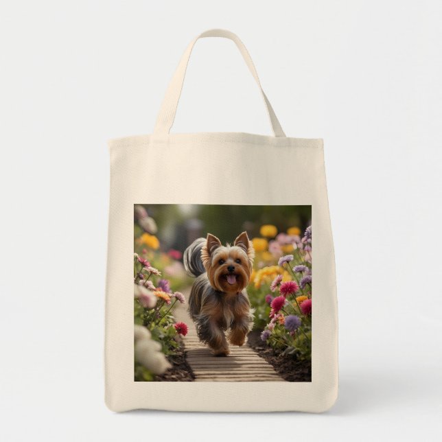 Bolsa de Tote de Yorkshire Terrier Elegant Grocery (Frente)