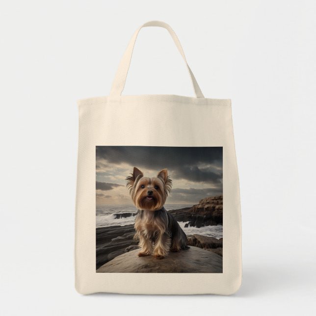 Bolsa de Tote de Yorkshire Terrier Elegant Grocery (Frente)