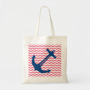 Bolsa de Tote de Zigzag Rosado y Ancla de la Marin