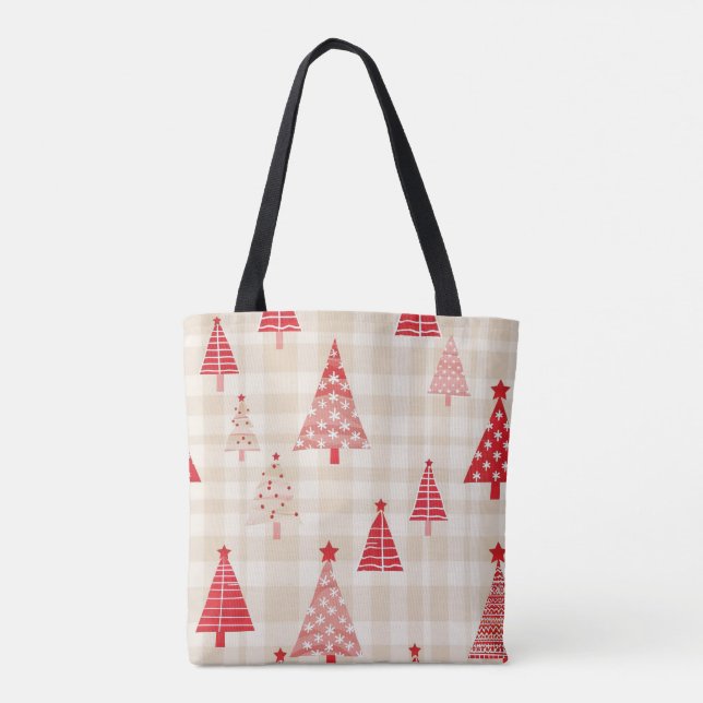 Bolsa de Tote del árbol de Navidad rojo festivo (Reverso)
