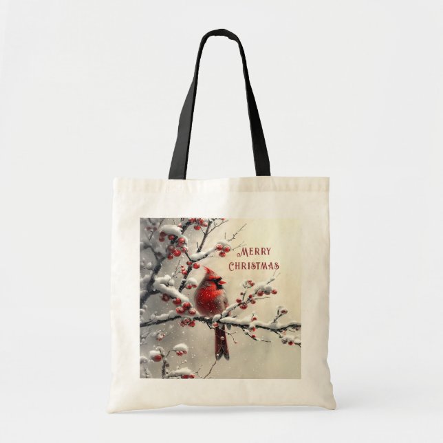 Bolsa de Tote del Cardenal Rojo navidades (Frente)