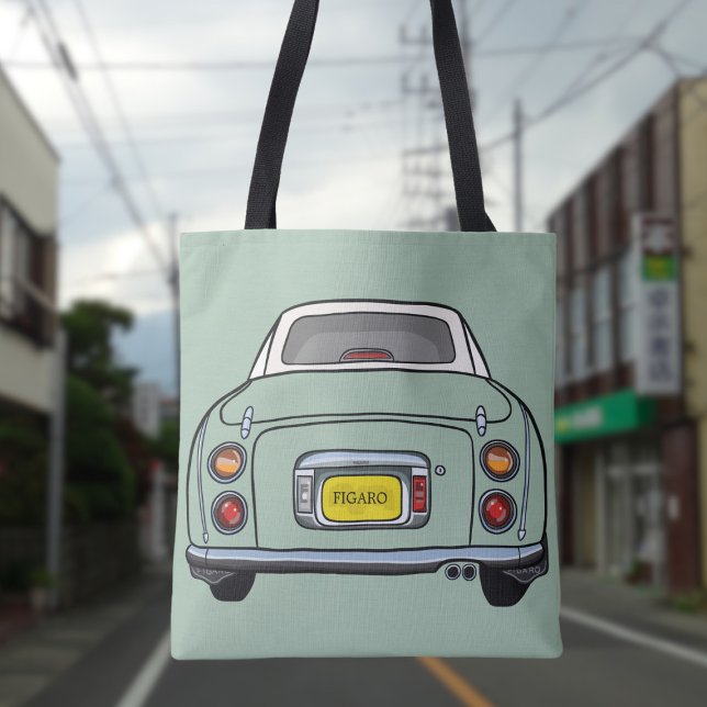 Bolsa de Tote del Coche de Figaro Verde Esmeralda (Add your car reg number or figgy car name to this cute green figaro car tote bag)