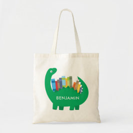 Bolsa de Tote del libro de la biblioteca de dinosa