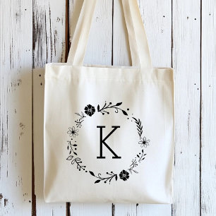 Bolsa de Tote del Monograma de la guirnalda floral