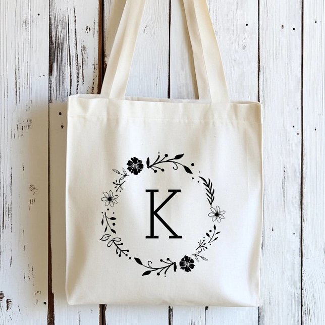 Bolsa de Tote del Monograma de la guirnalda floral (Subido por el creador)